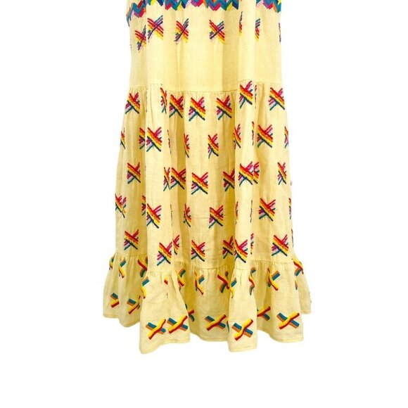 All Things MOCHI Remi Rainbow Embroidered Midi Dress 100% Linen Sleeveless XS - Picture 9 of 15